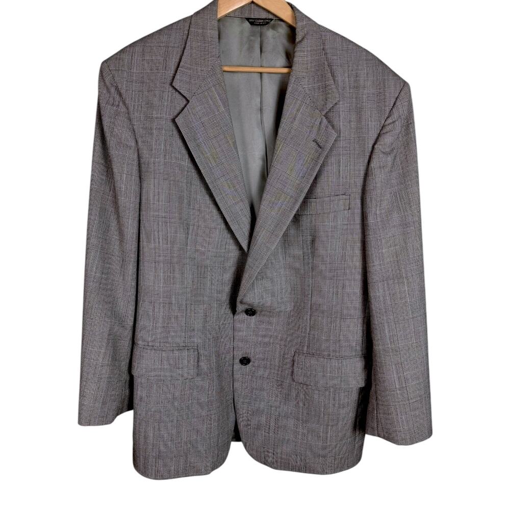 Vintage Bill Blass Men's 42R Single Breasted 100% Wool Check Blazer Work Office